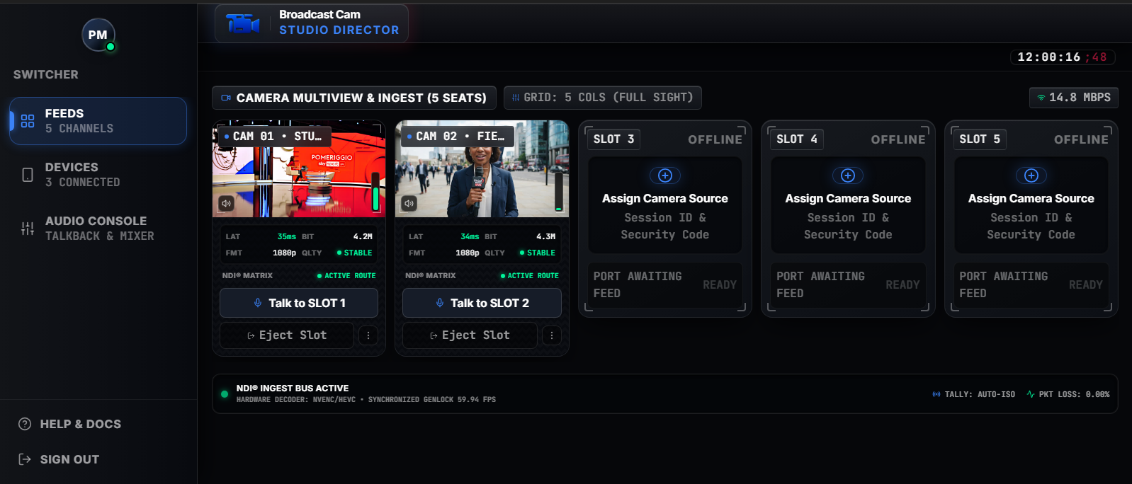 Broadcast Cam Studio Director interface